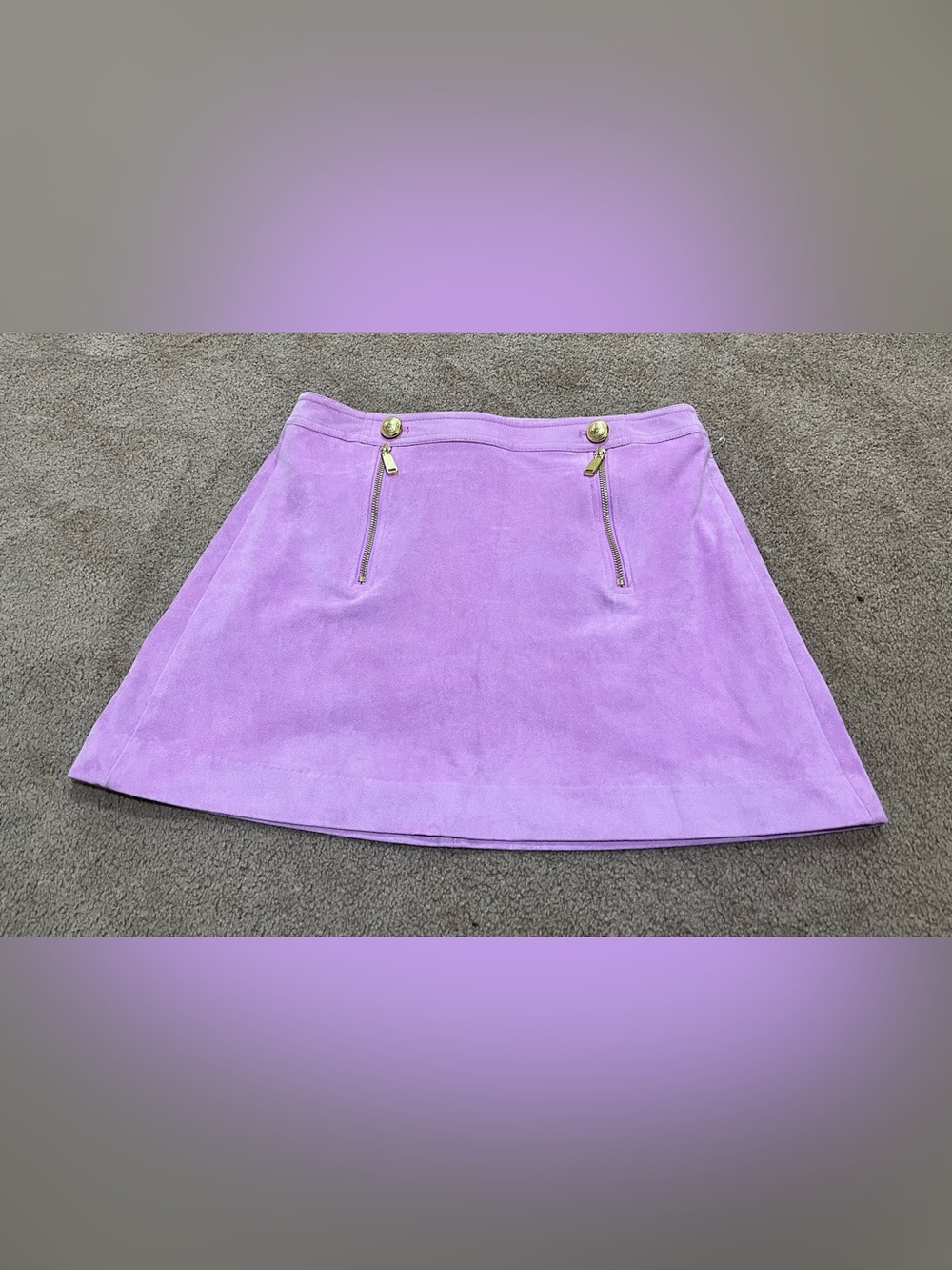 Lilac Express Suede  Skirt with Gold Zipper Detail
